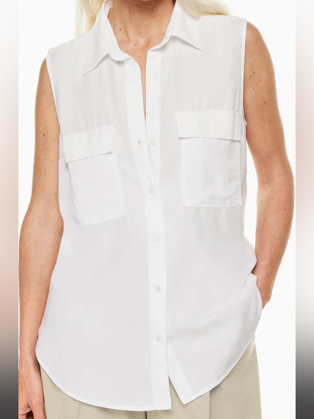 New BabatonSleeveless Button-Front Shirt, M (tan color)